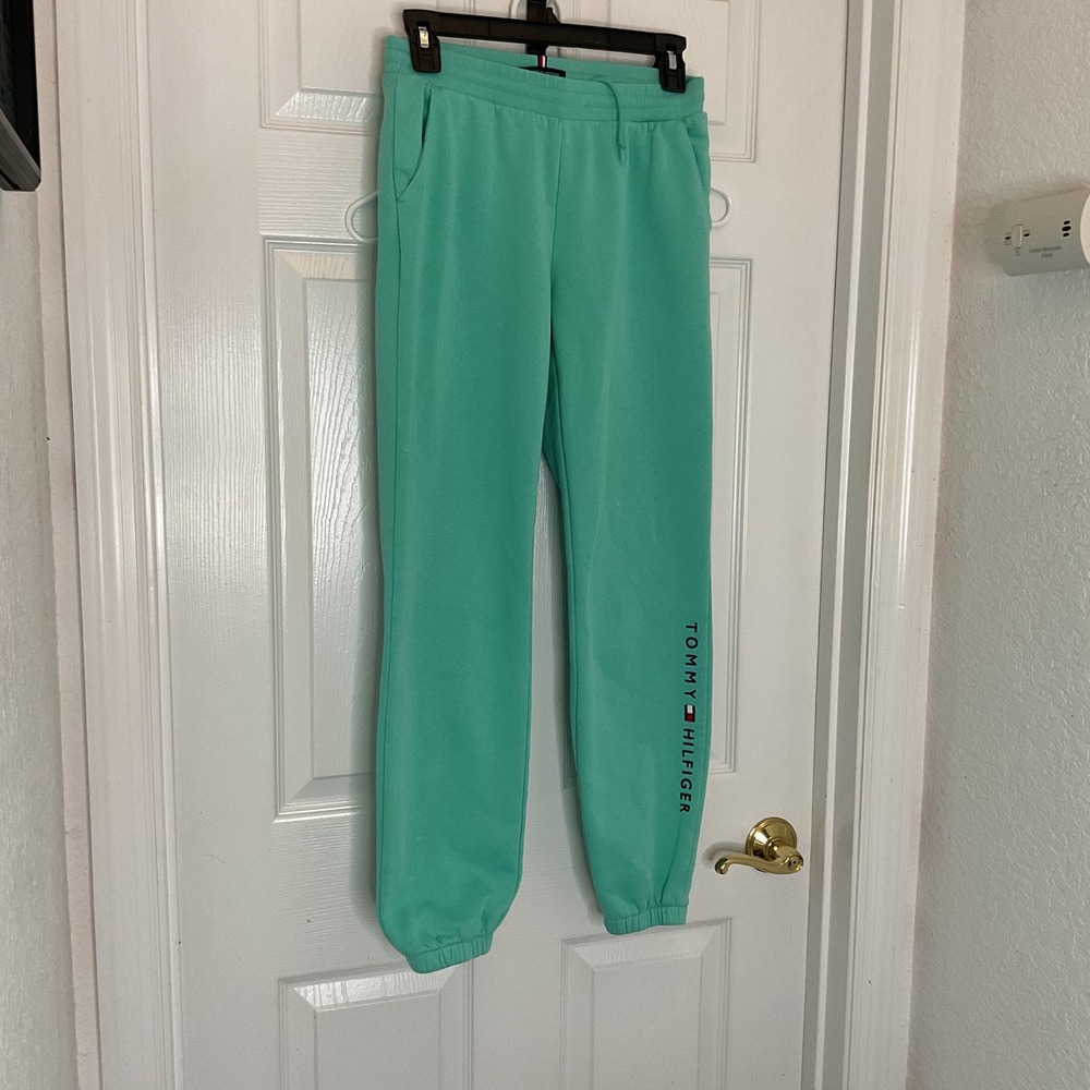 Tommy Hilfiger Women Mint Green Logo Fleece Jogger Sweatpants XXS